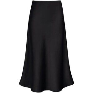 Women's Satin High Waist Hidden Elasticized Waistband Flared Casual A Line Midi